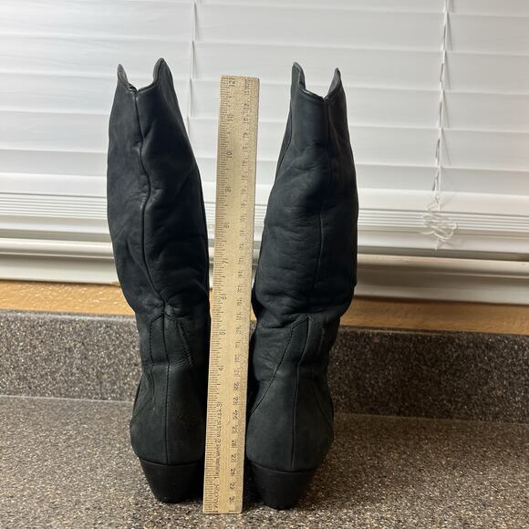 Botalino Women's Size 7.5 M Black Nubuck Leather Mid Calf Boots Pull On Low Heel - Picture 7 of 9